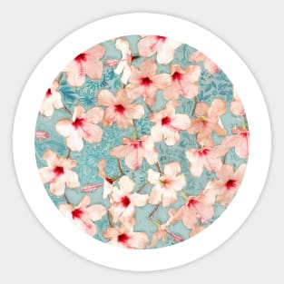 Shabby Chic Hibiscus Patchwork Pattern in Pink & Blue Sticker